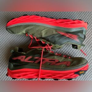 Altra Athletic Shoes in Olive Green and Bright Red